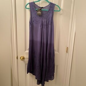 NWT S.R.Fashion one Size Blue Dress Sleeveless with Embroidery